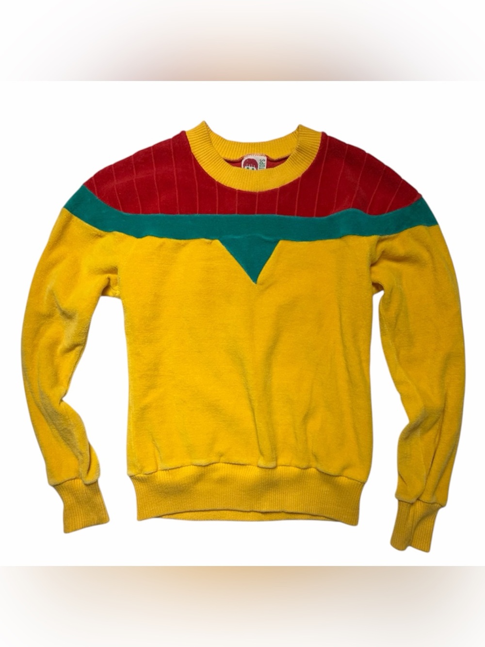 Rare Vintage Kids Velour 1970s Colorway Tulip Top Color block Crewneck XL